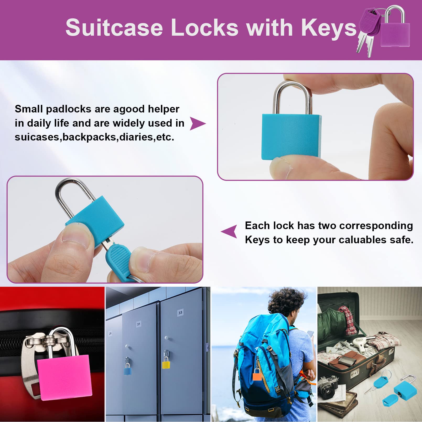 Candados KYLOS - 3 Candados Con 2 Llaves Cada Uno, 25 Mm, Ideales Para Maletas, Taquillas, Bicis Y Equipaje