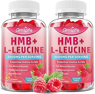 2 Pack HMB and L-Leucine Gummies 3000mg, HMB and Leucine Amino Acid for Adults & Elder, for Muscle Growth, Muscle Relief and Workout Recovery, Sugar-Free, Raspberry Flavor, 120 Count