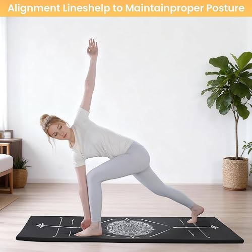 Miniatura 5 de BALAPET Esterilla de yoga de espuma gruesa con marcas de alineación, alfombrilla de ejercicio antideslizante con correa para yoga caliente, pilates,