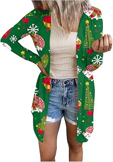 MKIUHNJ Women's Winter Jackets Uziert Women's Open Front Cardigan Christmas Print Long Sleeve Blouse Lightweight Outerwear Women's Long Coat Winter