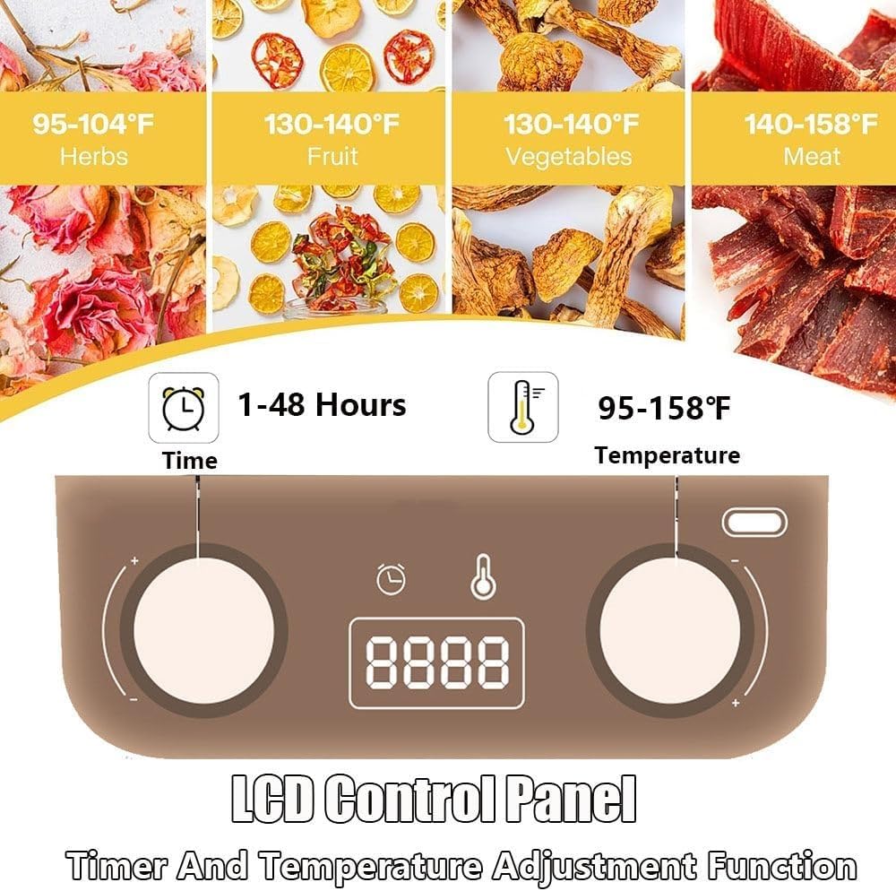 Disidratatore for alimenti e carne a scatti con 5 vassoi, | Timer digitale e controllo temperatura regolabile, mini asciugatrice for carne secca, frutta carne verdure caramelle(White)