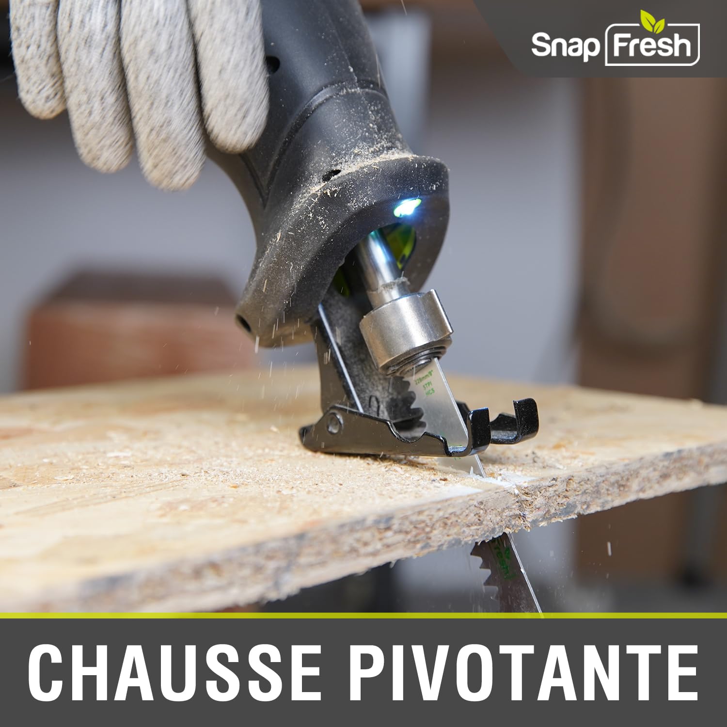 SnapFresh Scie Sabre Sans Fil 20V – Légère 1,55kg – 3000 SPM, Course 25 mm, Changement de Lame Sans Outil – Idéale pour la Rénovation, Démolition & Bricolage – Coupe Bois, Métal & PVC – Batterie 2,0Ah