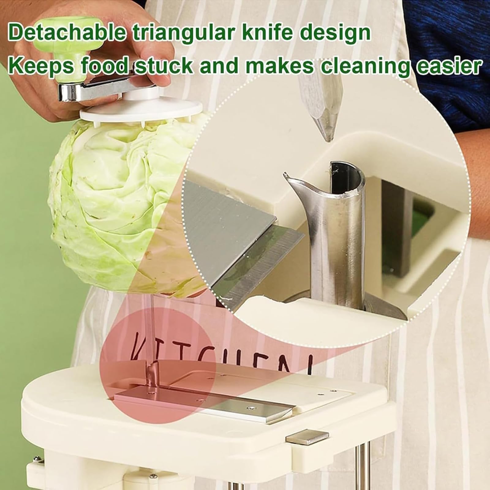 Máquina cortadora de repollo, trituradora multifuncional con 3 cuchillas de acero inoxidable para preparación de ensalada y ensalada de col, ideal para uso en cocina y restaurante