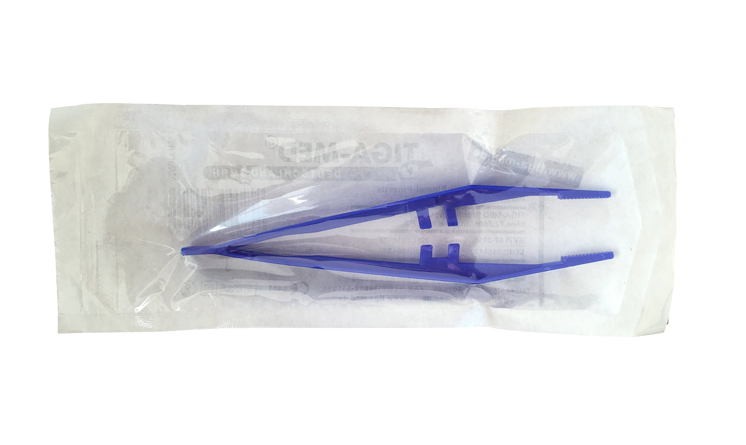 TIGA-MED Pinzette sterili monouso | blu | circa 12,5 cm | pinzette in plastica in polistirene | pinzette mediche monouso per pratica e laboratorio (400)