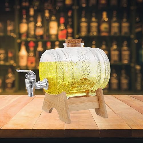 Miniatura 5 de Barril de vino Dispensador de barril de vidrio vintage Barriles para hacer vino con estante de bambú y grifo para bebidas de cerveza whisky y bourbon
