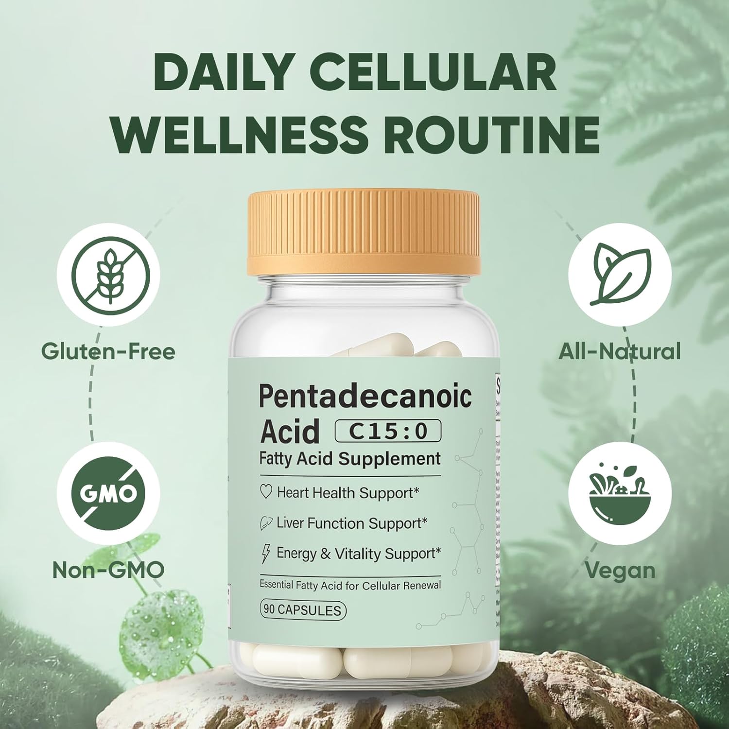 Pentadecanoic Acid Capsules, C15:0 Fatty Acid Supplement – Pure Plant-Based Essential Fatty Acid - 90 Vegan Capsules (1)