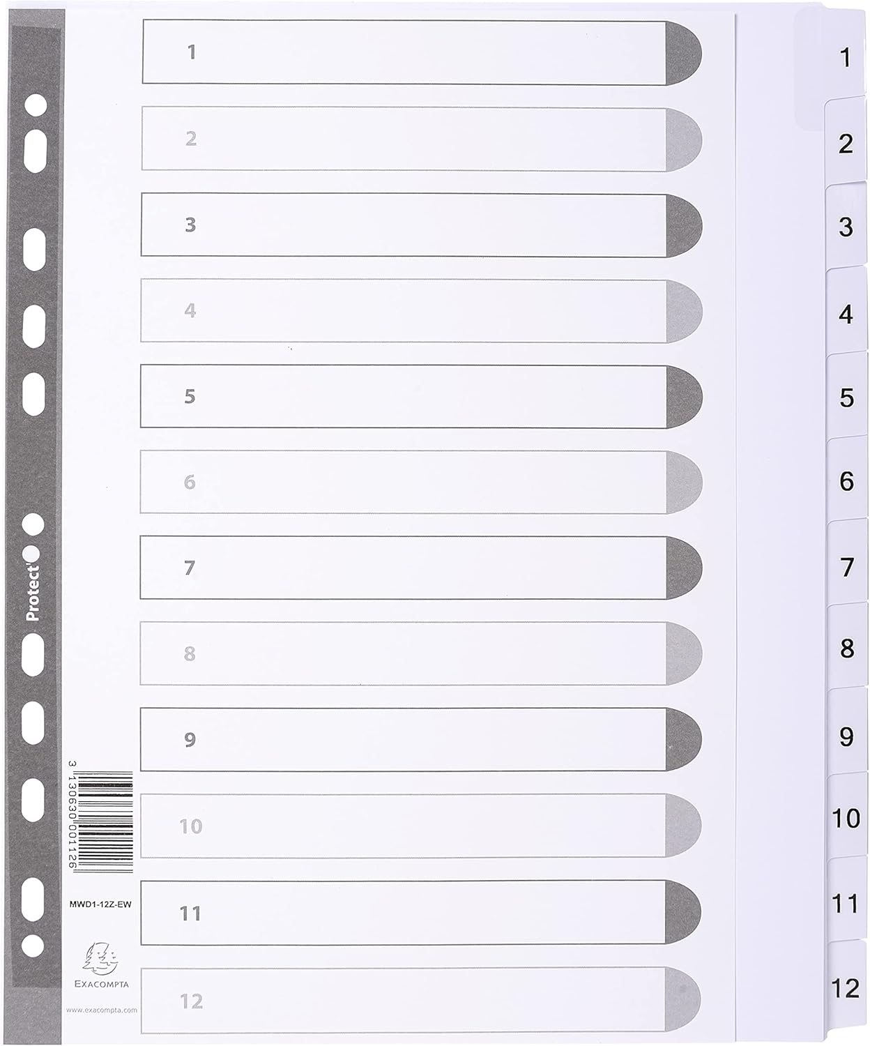 Exacompta - Ref MWD1-100Z - Mylar Printed Indices - for Use WithA4 Documents, Pre-Punched, 160gsm White Card with Reinforced Plastic Tabs, FSC-Certified - 100-Part Dividers (1-100)