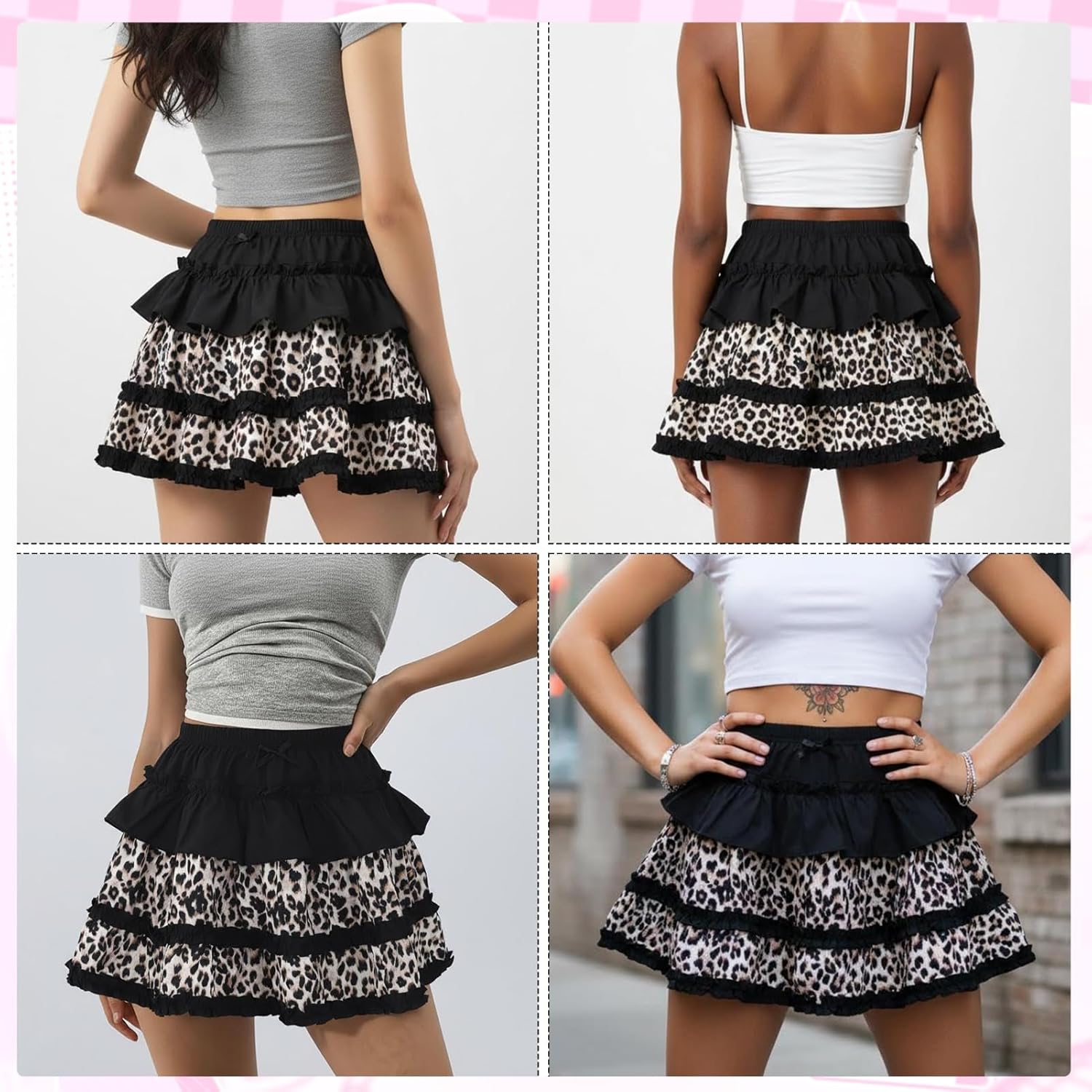 Women Y2k Mini Ruffle Skirt Lace Multi-Layered Lolita Bow Tie Shorts Elastic Waist Sweet Pettipants - Image 7