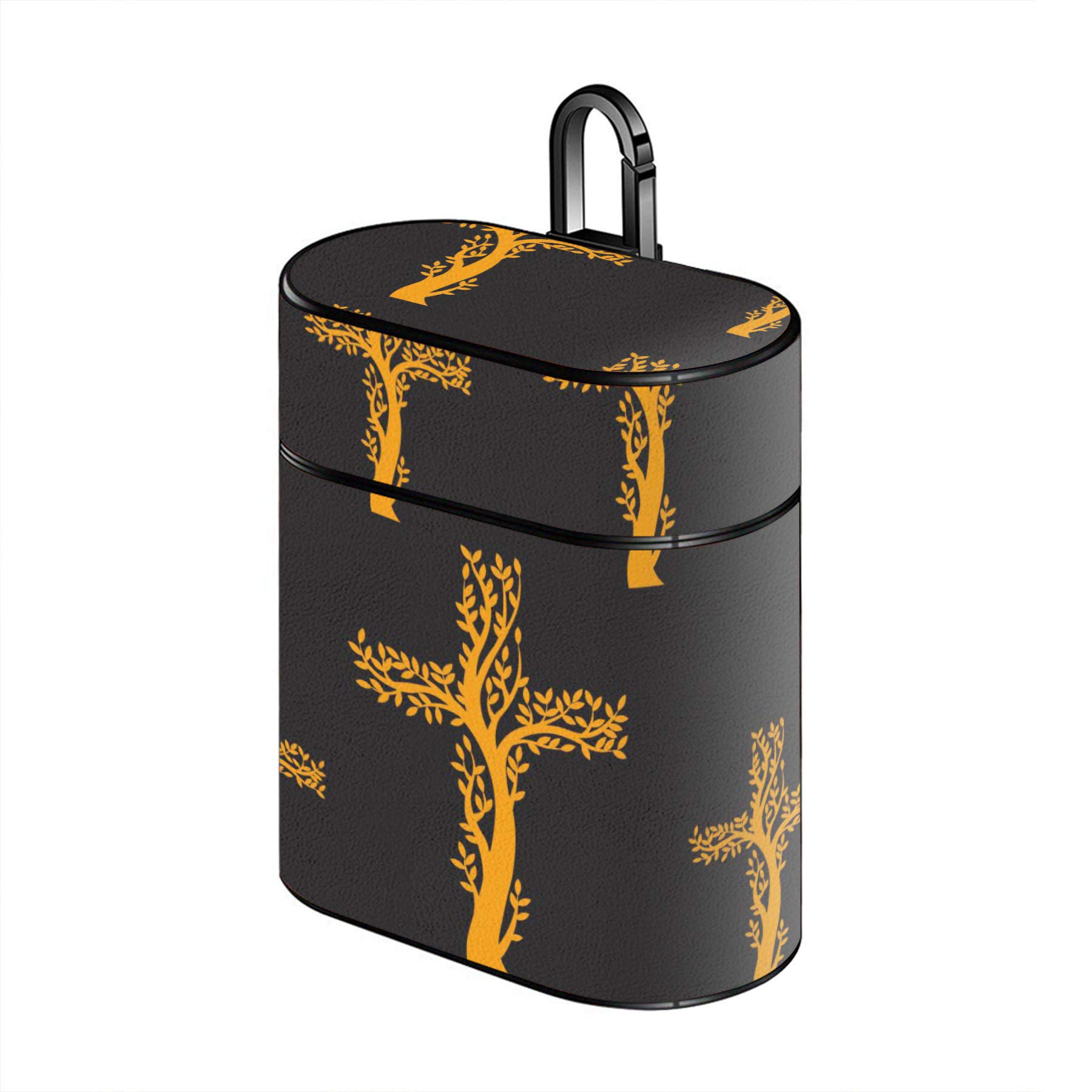 Luxury PU Leather Stand Protective Shockproof Cover Case Compatible with AirPods 1 & New Airpods 2 - Gold Christian Cross in The Form of Tree