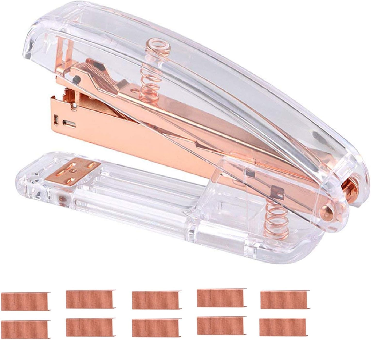 Transparent Rose Gold Acrylic Desktop Stapler with 1000 PCS Rose Gold Staples for Home School Office Supplies Stationery Desk Accessory