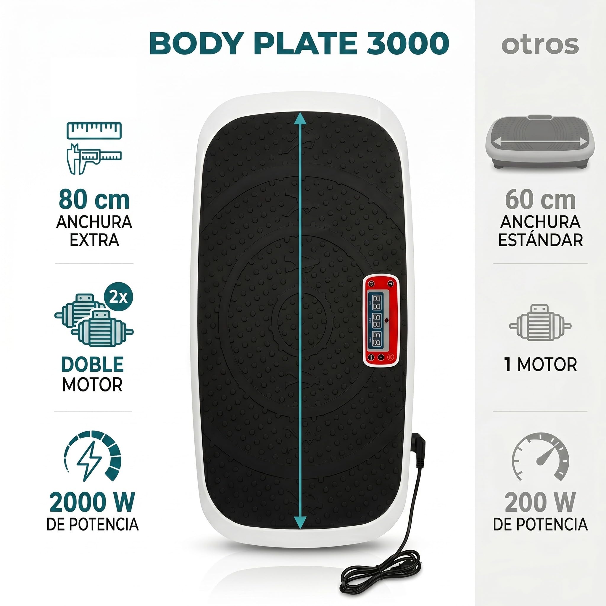ECODE® Plataforma Vibratoria Muscular de 80cm con 2 Motores para Ejercicios en Casa - Tonifica, Quema Grasa y Adelgaza con Sus Programas Automáticos - Capacidad 150 kg