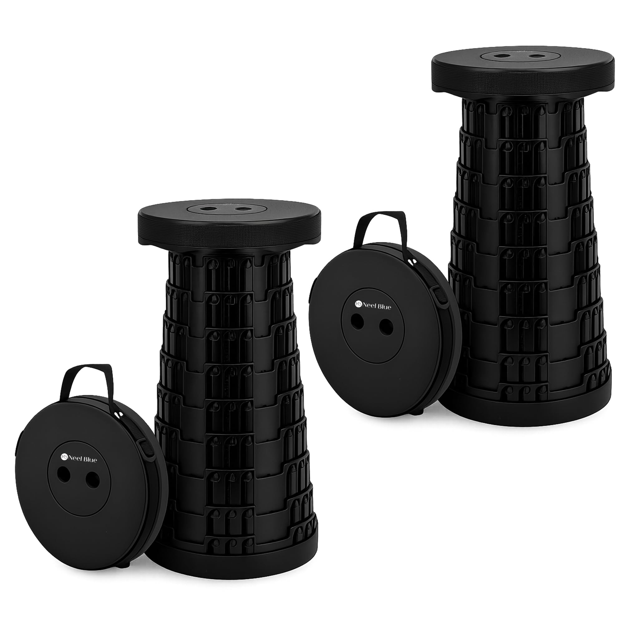 WedDecor Telescopic Folding Stool Retractable Seat 440lbs - Black, 2pcs — image 1