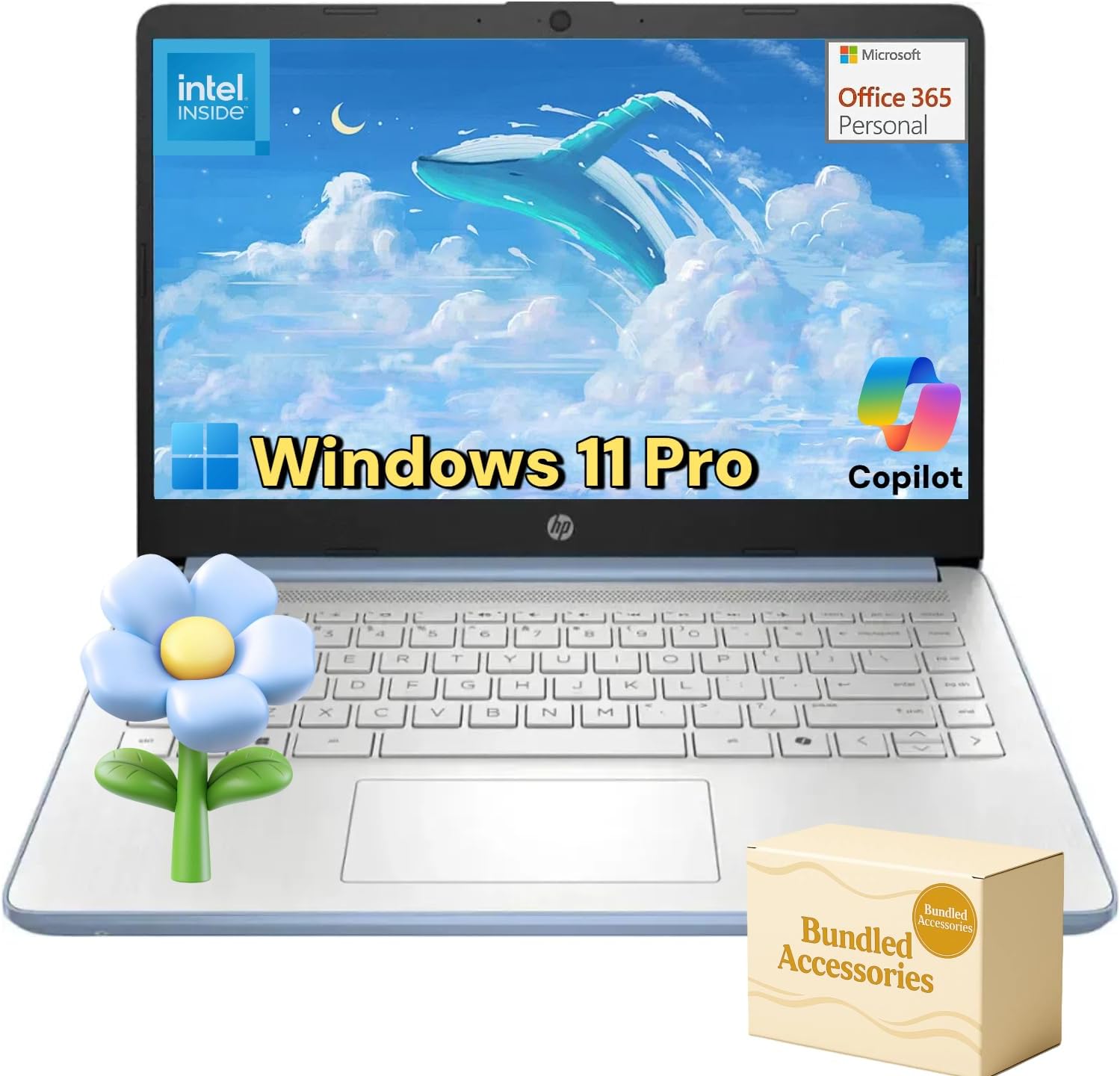 מחשב נייד HP Slim לעסקים וסטודנטים - Windows 11 Pro • Microsoft Office 365 14 אינץ' • מעבד אינטל מרובע ליבות • 16GB RAM, 128GB UFS, 256GB Micro SD • עיצוב חלק נייד נייד • כחול שמיים