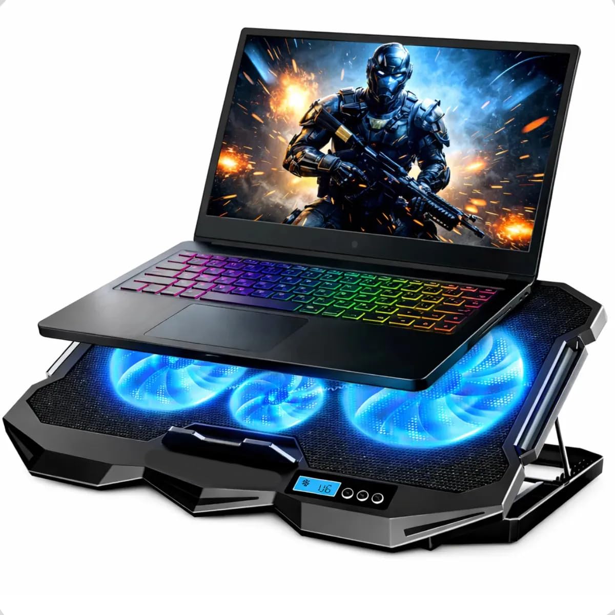 Base Cooler Notebook Gamer Até 19” Com 4 Fans LED Azul Suporte Regulável Silencioso 2 USB