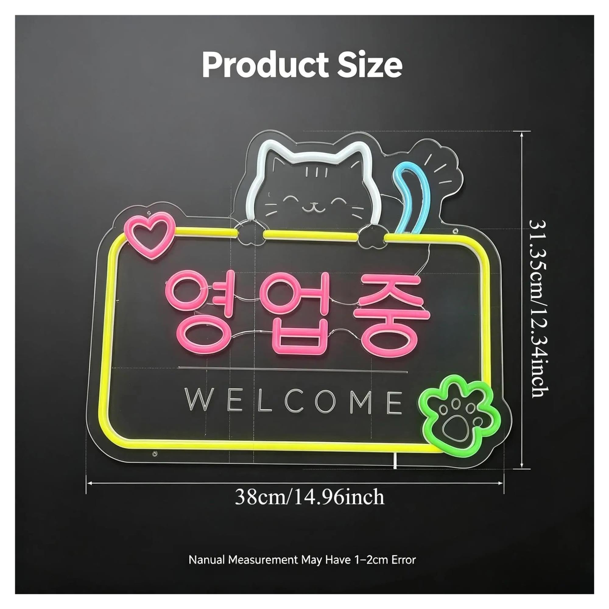 Insegna al Neon Insegna Al Neon Del Gatto Di Benvenuto Aperto Coreano
