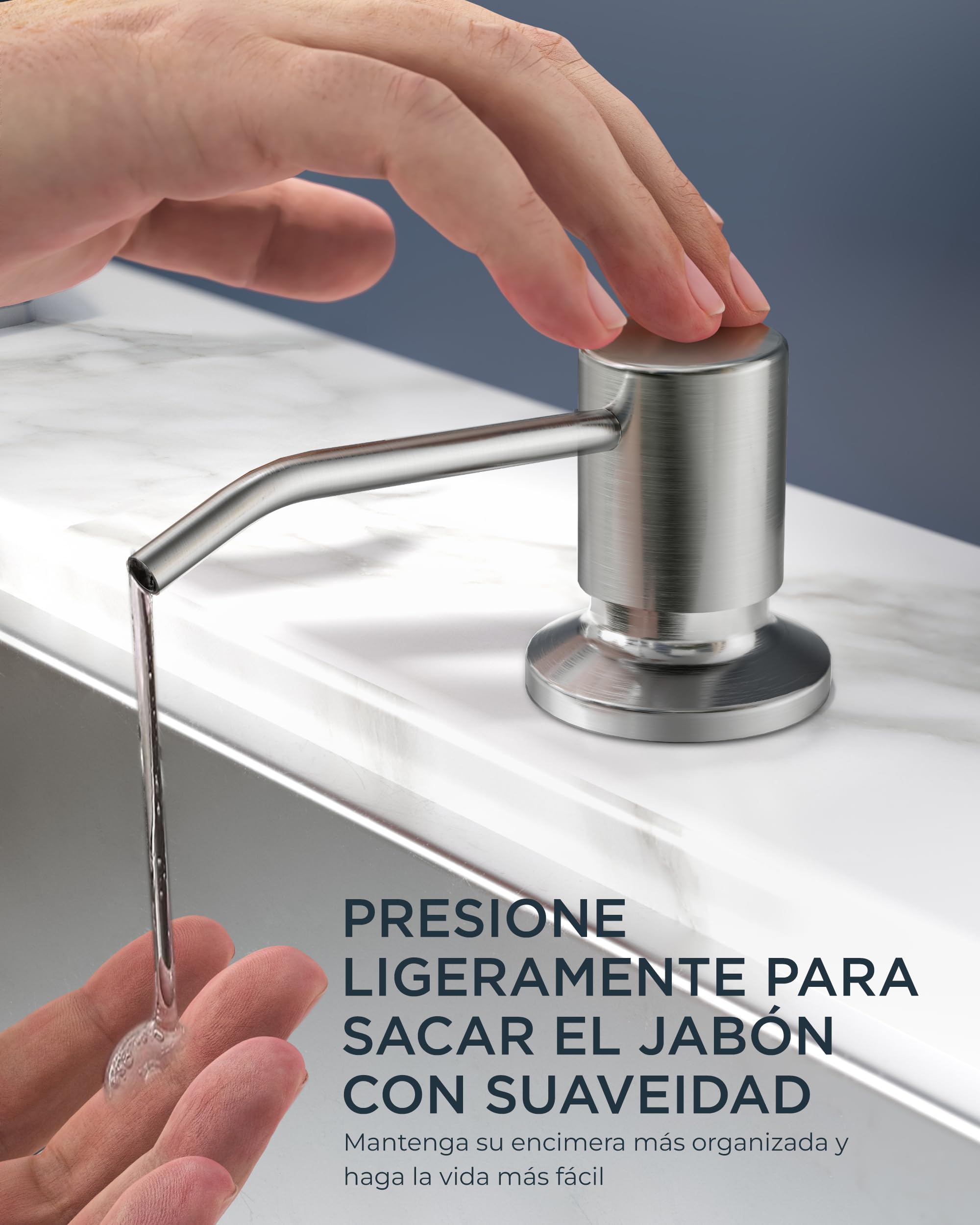 FORIOUS Grifo cocina con dispensador de jabón, Grifo Cocina Extraíble con 2 modos de rociado, mezclador monomando para agua caliente y fría, Acero Inoxidable
