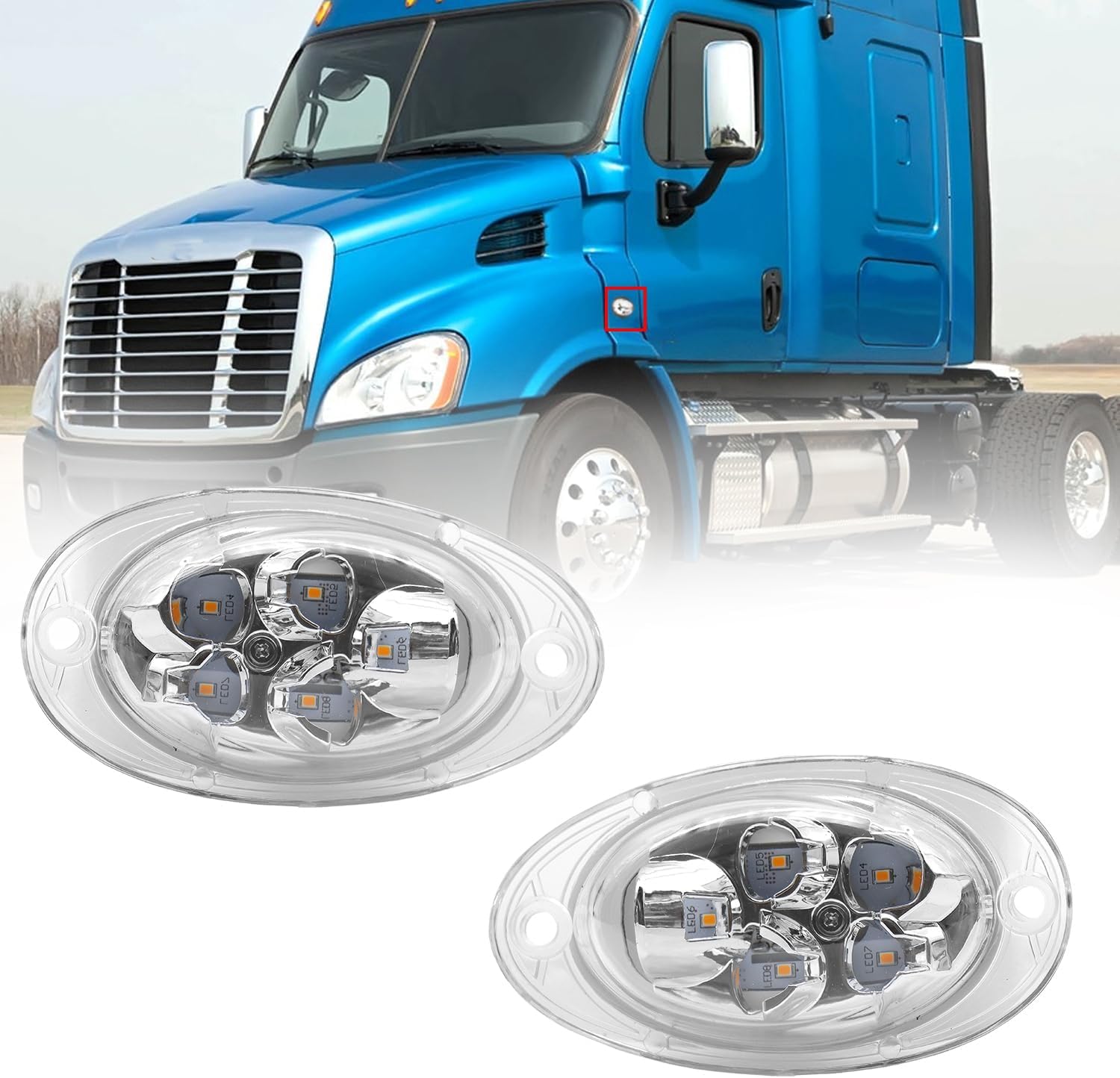 2PCS Side Marker Turn Signal Lights fit for 2008-2017 Freightliner Cascadia，LED Clear Lens Front Cab Side Turn Marker/Parking Lights Clearance Lamps