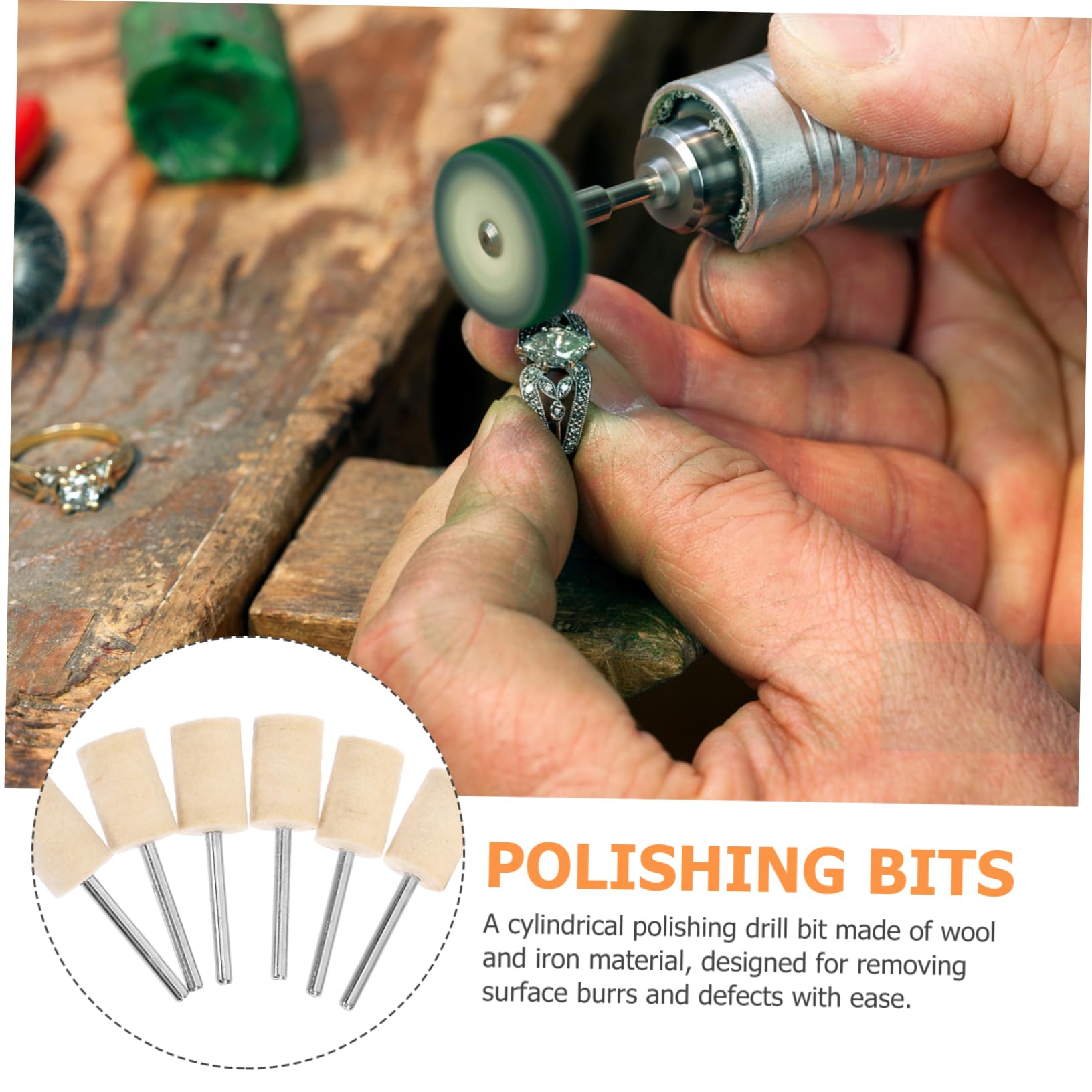 BELLIFFY 12mm Wool Felt Polishing Wheel Drill Bits for Soft Buffing 1/8'' Shank 12pcs Set Jewelry Polisher Tool Polishing Bits for Watch and Metal