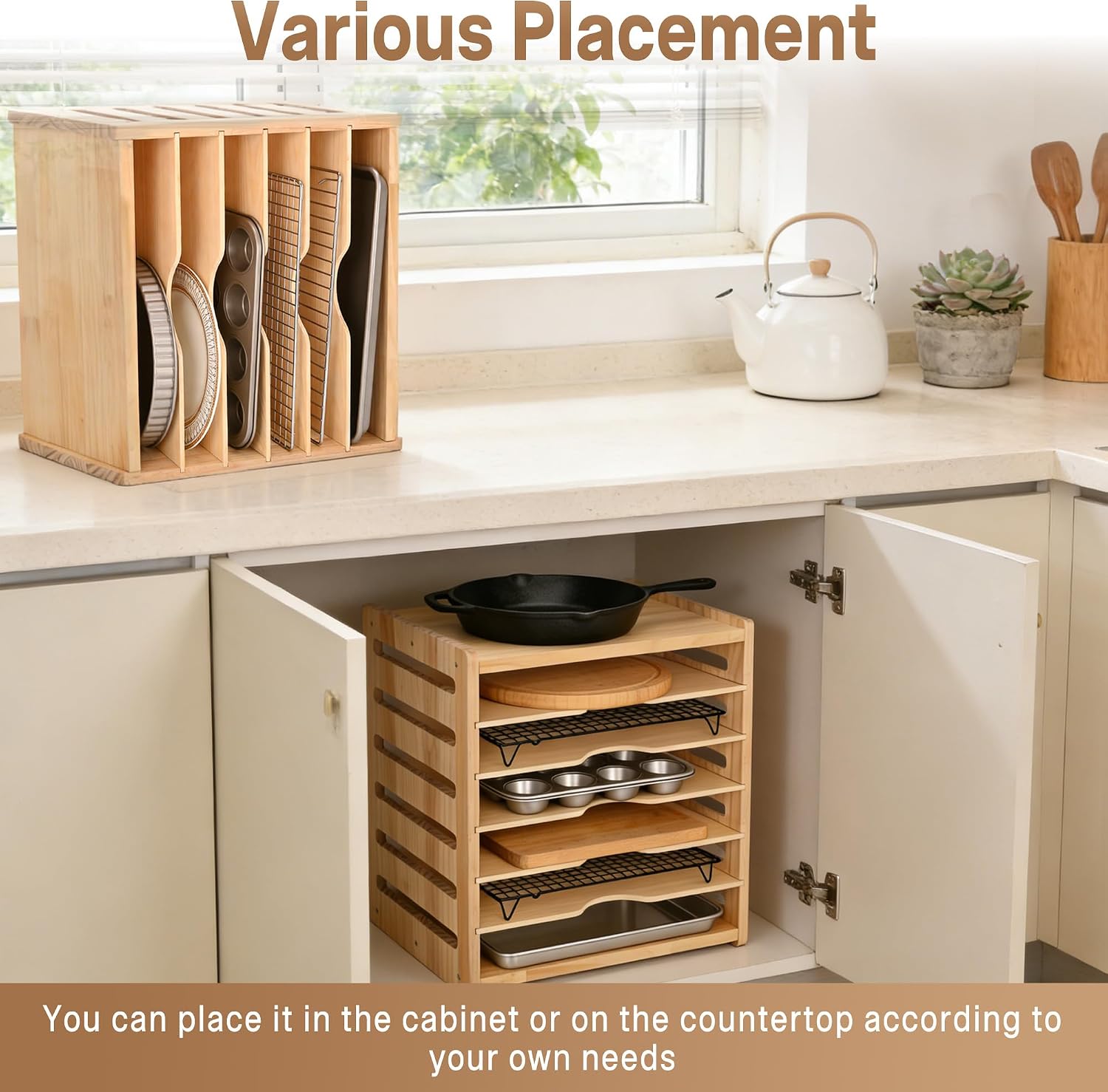 7 Tier Wooden Tray Dividers for Cabinets, Vertical Cabinet Dividers