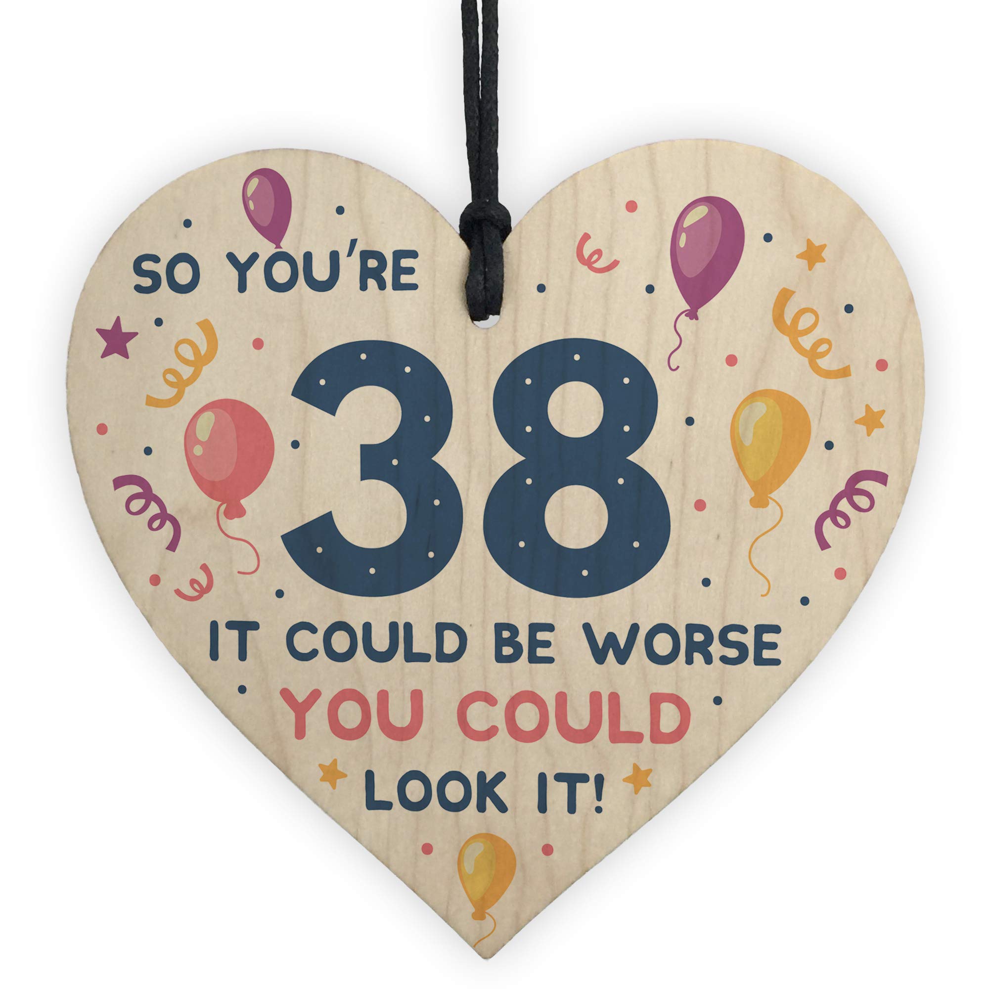 Red Ocean Novelty 38th Birthday Gifts Wooden Heart Sign Funny Present For Brother Sister Friend