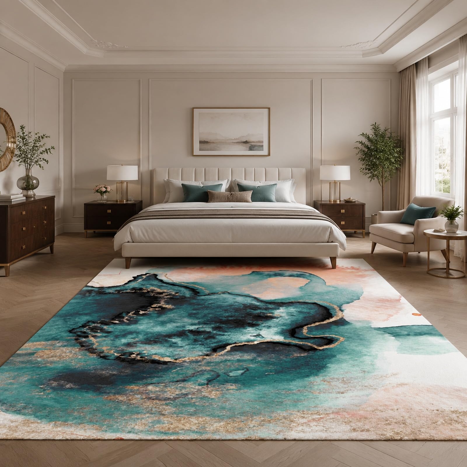 Tappeti, Square 160 x 160 cm, Astratto Moderno Verde Blu Arancione Giallo Beige, Tappeto Salotto Lavabile, Carpet Soggiorno Decorazione sotto Tavolo Rug,