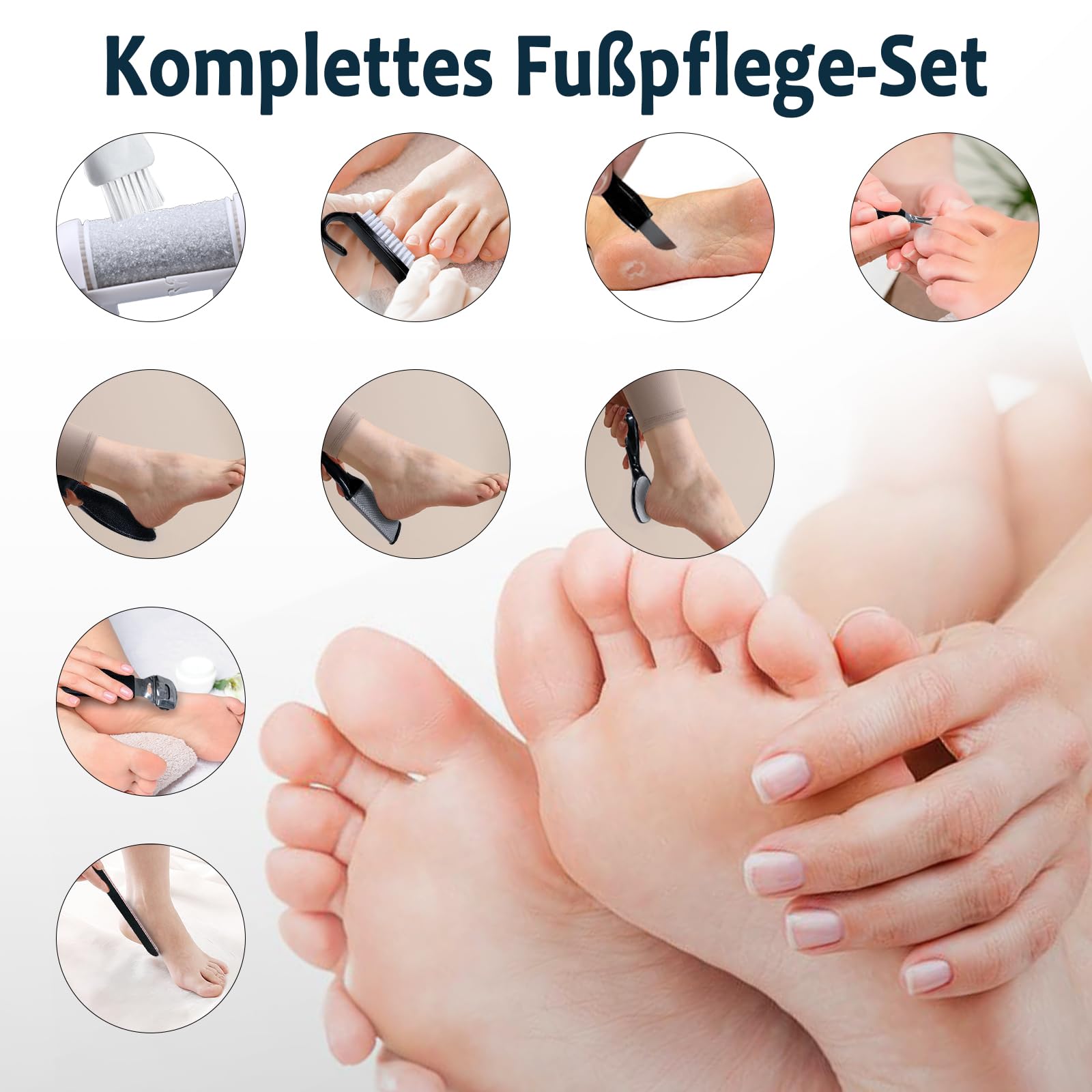 Rapeuse Pieds Electrique avec 3 Rouleaux, 16 en 1 Kit de Pédicure Professionnel Anti-callosités,3 Vitesses Râpe à Pieds Étanche Portable,1200mAH Rechargeable (Bleu)