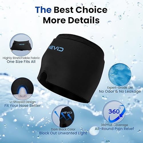 Miniatura 4 de Gorro para aliviar el dolor de cabeza de migraña, envoltura de hielo sin olor con 20 % más de gel, terapia de frío y calor, gorra de alivio