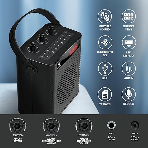 Miniatura 2 de Amplificador de voz, micrófono inalámbrico, micrófono de mano, micrófono portátil de 40 W y altavoz, sistema de karaoke inalámbrico, altavoz