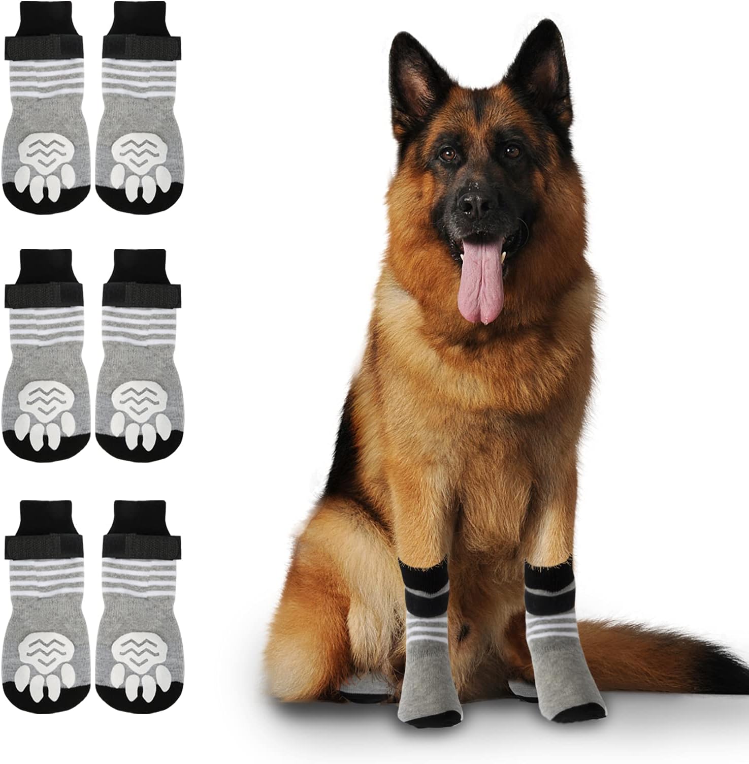 Rypet 3 Pairs Anti Slip Dog Socks - Dog Grip Socks with Straps Traction Control for Indoor on Hardwood Floor Wear, Pet Paw Protector for Small Medium Large Dogs L