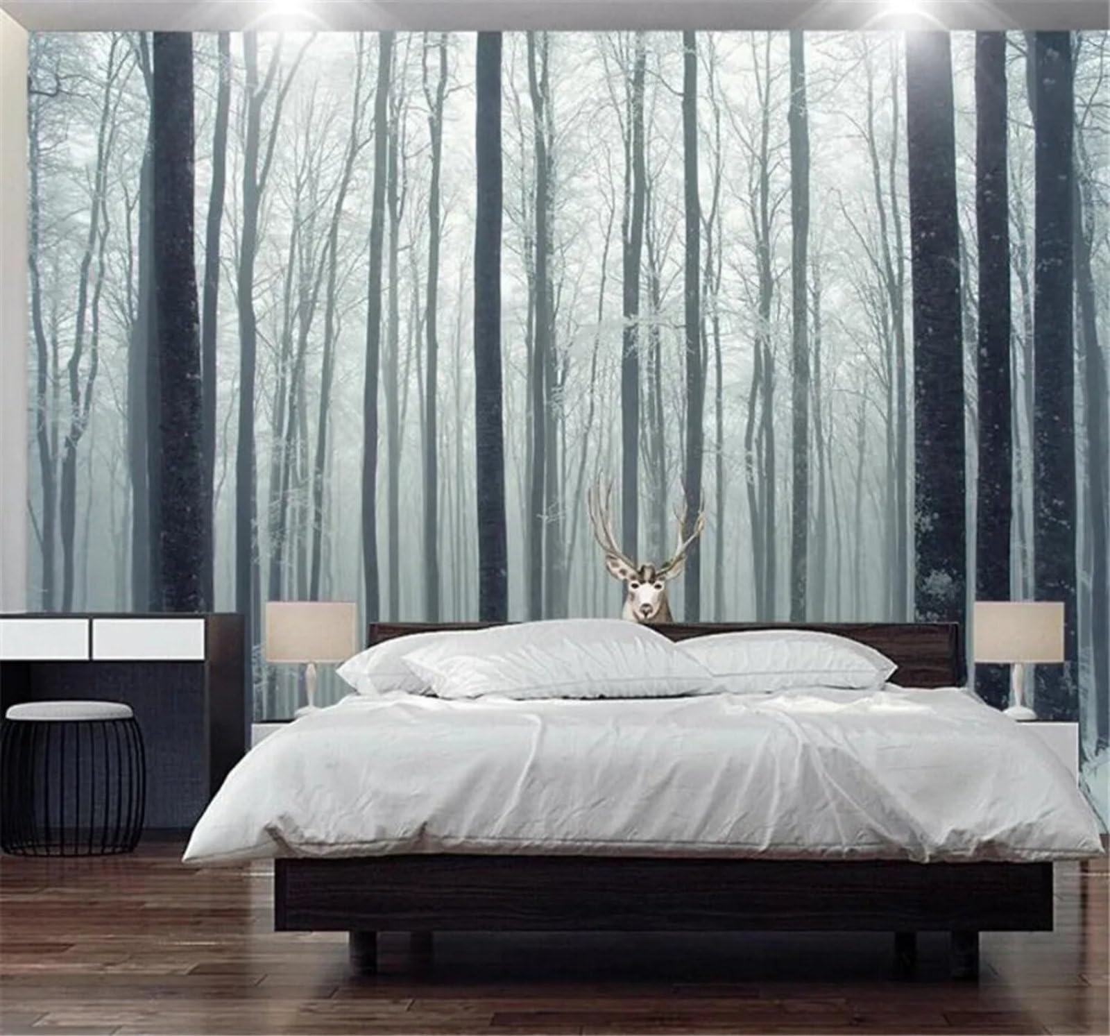 Xlming 250Cm×170Cm(B×H) Large Minimalist Hand Drawn Forest Reindeer 3D Wallpaper Silky Texture Home Study Office Grey Dining Room Sofa Bedroom Living Room Tv Backdrop-250Cm×170Cm