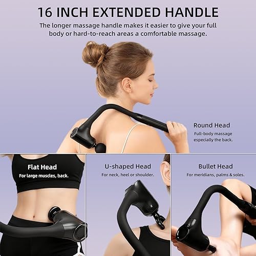 Miniatura 2 de Pistola de masaje con mango extendido masajeador de espalda de tejido profundo para aliviar el dolor con mangas de silicona, masajeador de percusión