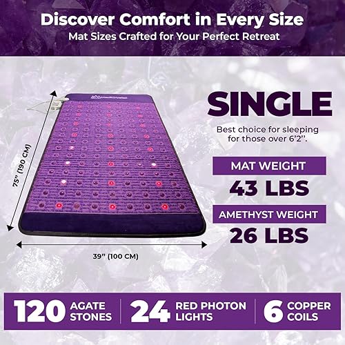Miniatura 2 de MediCrystal Tapete de amatista infrarroja lejana de 76 pulgadas de largo x 40 pulgadas de ancho + 120 ágatas naturales + 24 luces rojas de fotones,