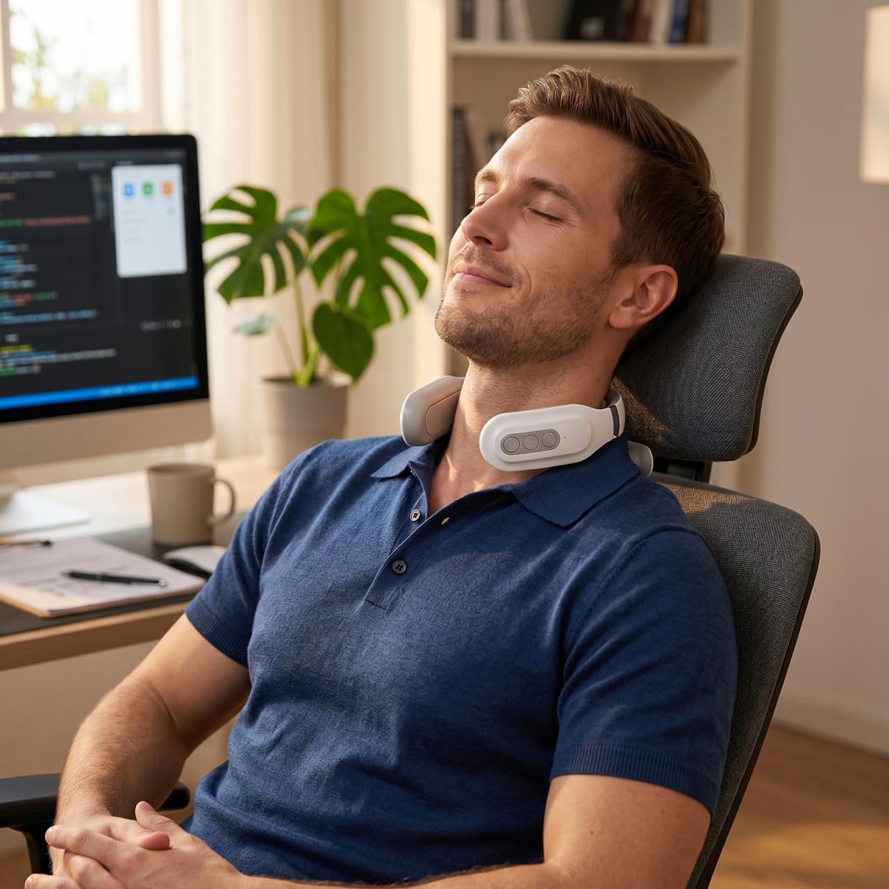 Toyvian Appareil de massage électrique de la nuque avec température constante - Compresse à chaud - Arrêt automatique - Design ergonomique pour soulager les douleurs au cou et aux épaules - Sans fil