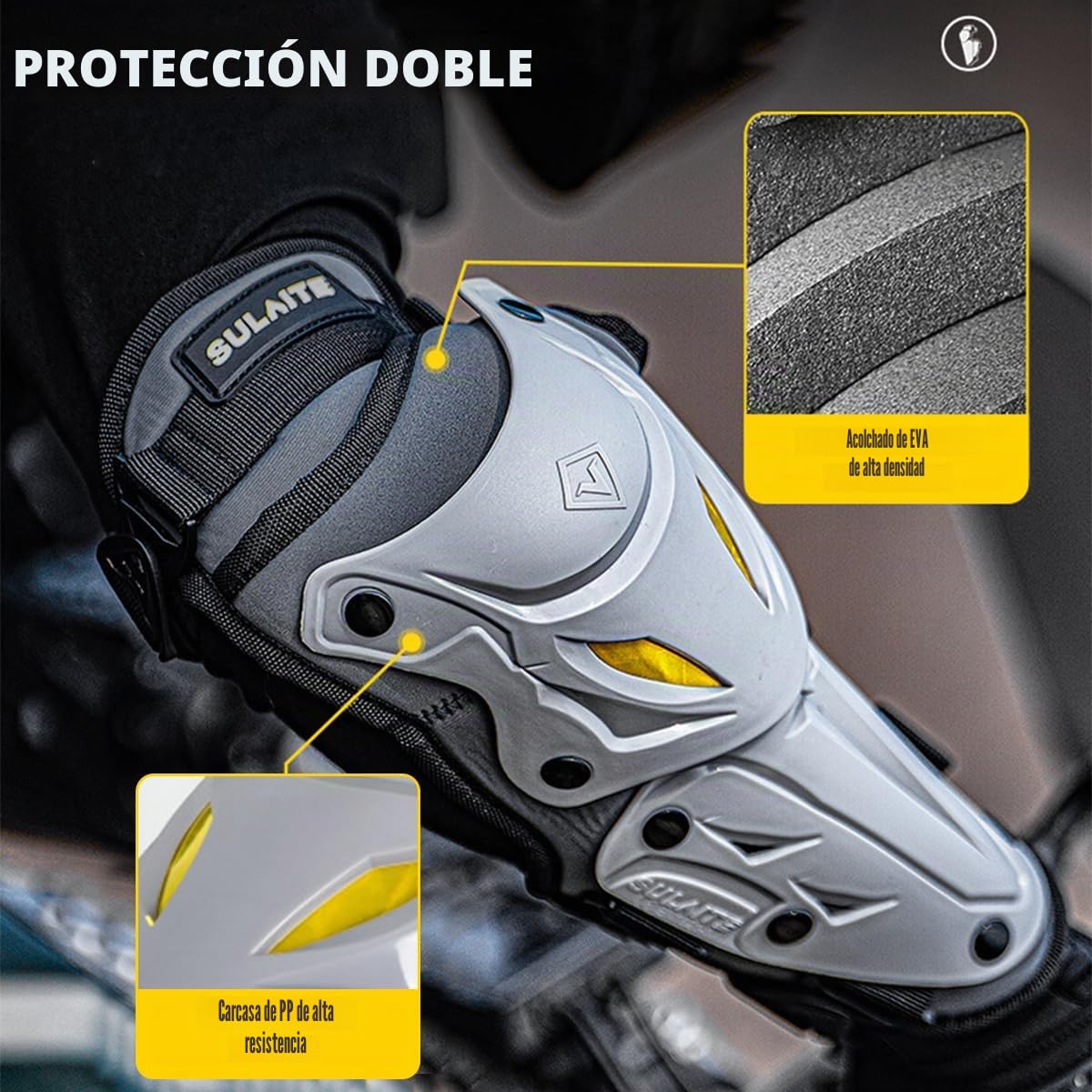Rodilleras Moto,Rodilleras MTB,Rodilleras Motocross con Carcasa de PP de Alta Resistencia y Acolchado de EVA de Alta Densidad,3 Bandas Elásticas Altas para una Sujeción más Segura
