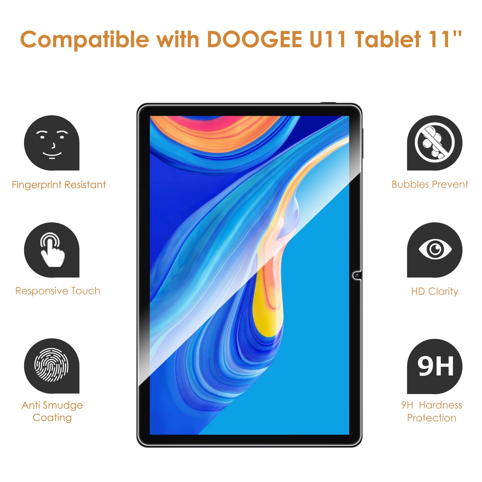 Hianjoo 2-pak ochraniaczy ekranu kompatybilnych z tabletem DOOGEE U11 / U 11 Pro / Tab A9+ / Tab G6 28.9 cm, folia ze szkła hartowanego, łatwa instalacja [odporna na zarysowania]