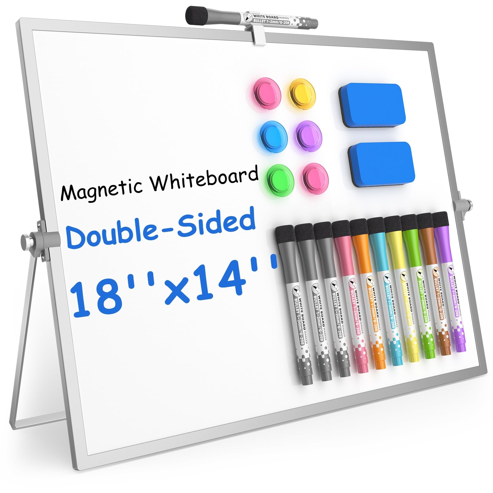 Grtard Magnetic Dry Erase Board with Stand, 18''x14'' Double-Sided White Board for Kids, Desktop Whiteboard with Stand, Large White Board, Desk