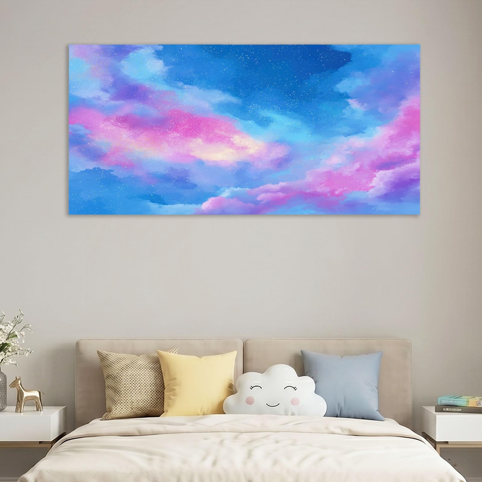 Générique Marzycielski druk na płótnie 120 x 60 cm drewniana ramka plakat na obraz dekoracja ścienna - Mgławica niebieska chmura gwiaździste niebo do salonu, sypialni, przedpokoju i łazienki