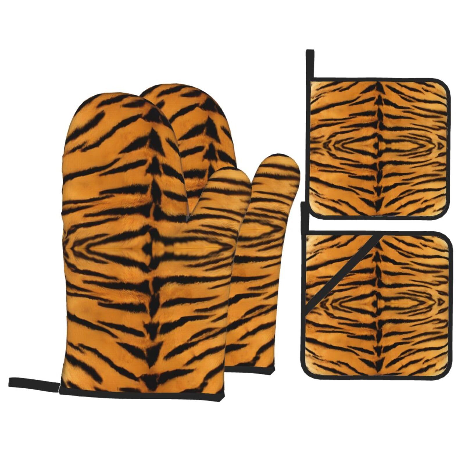HJFCZH Tiger Skin Prints Kitchen Covers: Waterproof Oven Layers for Safe Cooking & Easy Cleanup - 4 Piece Heat Protection Set