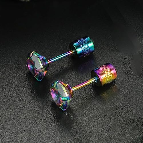 Miniatura 6 de VOLUKA Aretes tipo dormilona de acero inoxidable con circonita cúbica para mujeres y hombres, hipoalergénico de acero quirúrgico 316L, titanio