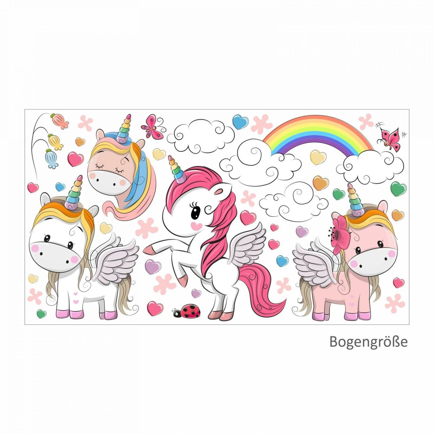 nikima - 086 Wandtattoo Einhorn Regenbogen Kinderzimmer Deko - in 6 Größen - niedliche Kinderzimmer Sticker und Aufkleber süße Wanddeko Wandbild Junge Mädchen Größe 2000 x 1120 mm