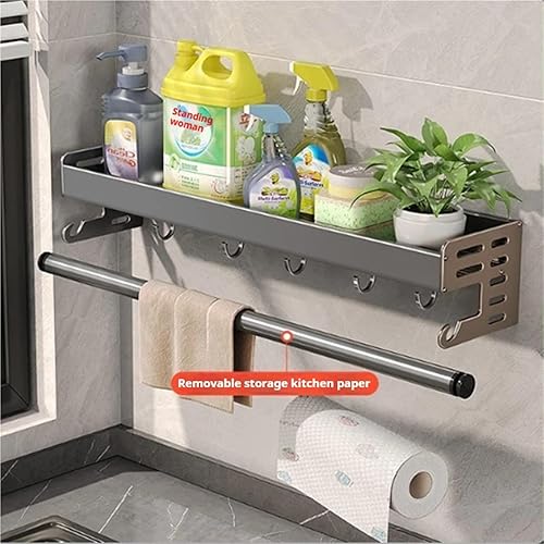 Miniatura 4 de Estante para utensilios de cocina montado en la pared, estante de almacenamiento de especias, estante de almacenamiento colgante con ganchos,