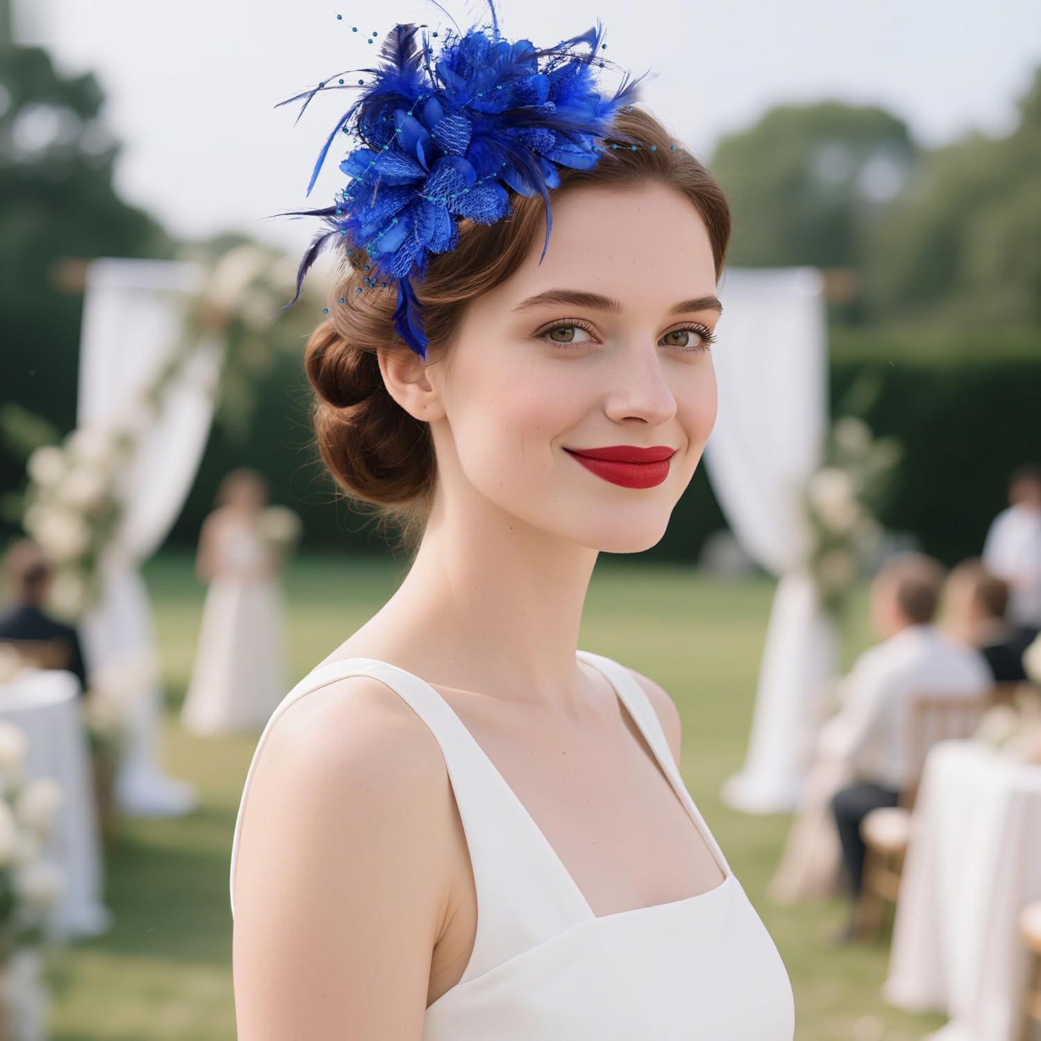 Womens Fascinators Hats Tea Party Hats for Women, Feather Pearl Veil Headband for Wedding Cocktail Dresses Accessories - Image 7