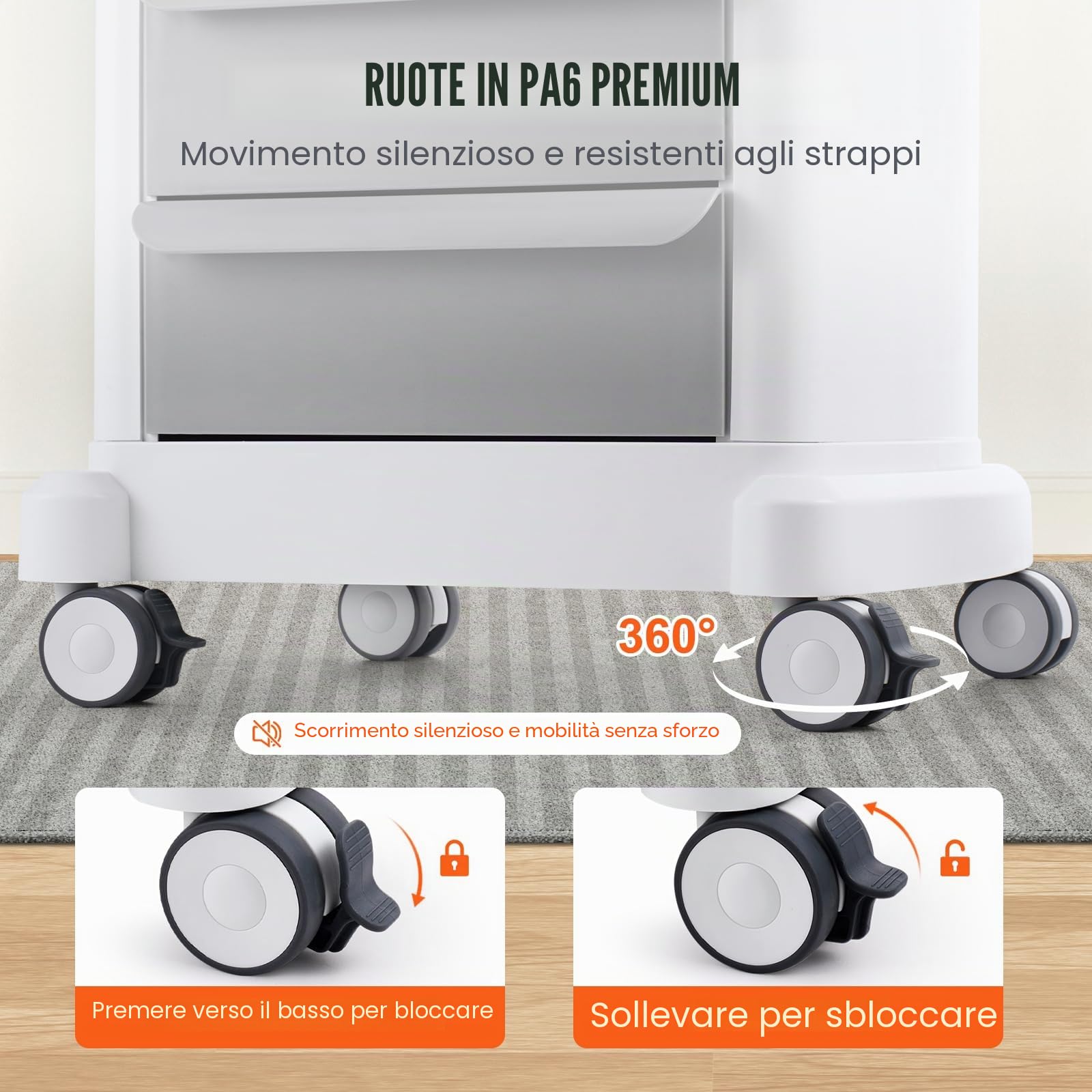 VEVOR Carrello da Laboratorio 4 Ripiani con 3 Cassetti 1 Vassoio Superiore 4 Ruote, Bianco