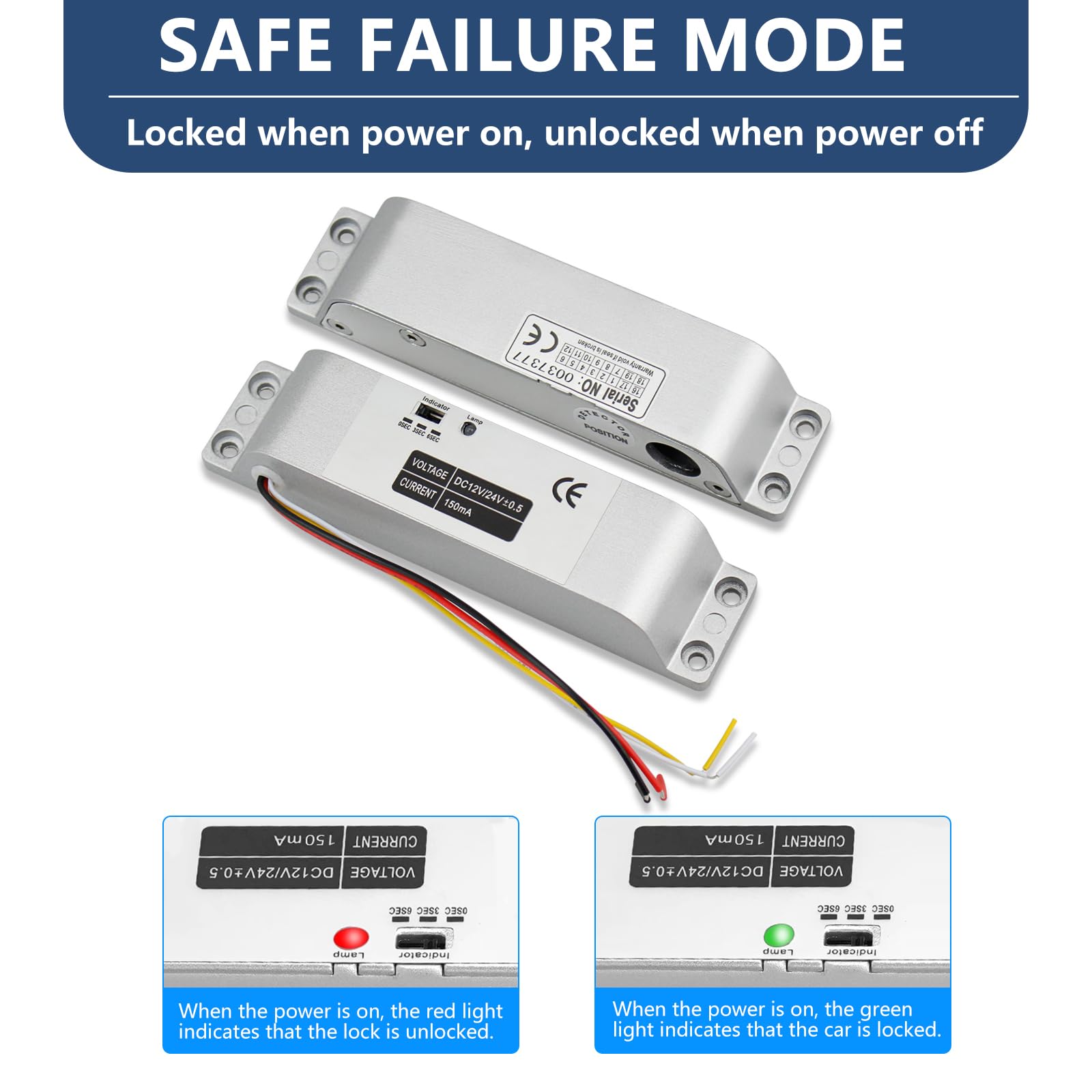 Elektryczny zamek śrubowy DC12V Fail Safe Tryb NC Elektroniczny zamek do drzwi z funkcją opóźnienia dla systemu kontroli dostępu
