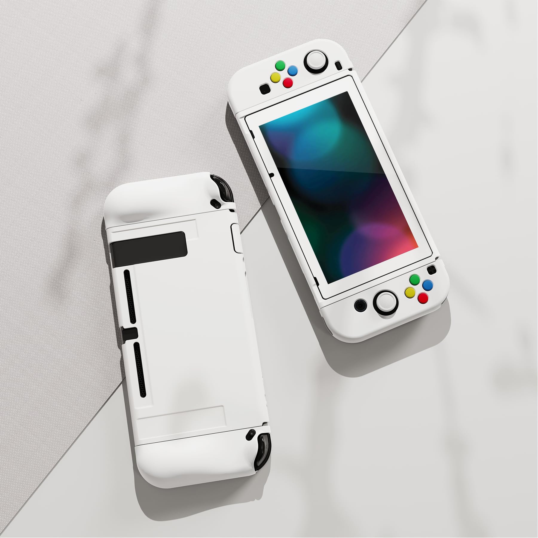 PlayVital ZealProtect Weiche Schutzhülle für Nintendo Switch Konsole Joy Con, Case Hülle Cover Zubehör für Nintendo Switch mit HD Klar Schutzfolie & Sticks Kappen & ABXY Richtungstastenkappen(Weiß) - 5