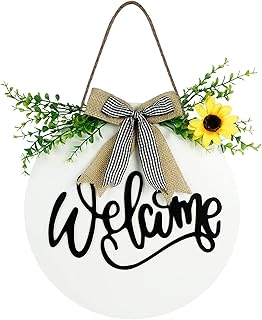 Welcome Sign for Front Door Outdoor Farmhouse Porch Decor, Rustic Sunflower Wooden Hanger Door Decorations Housewarming Sp...
