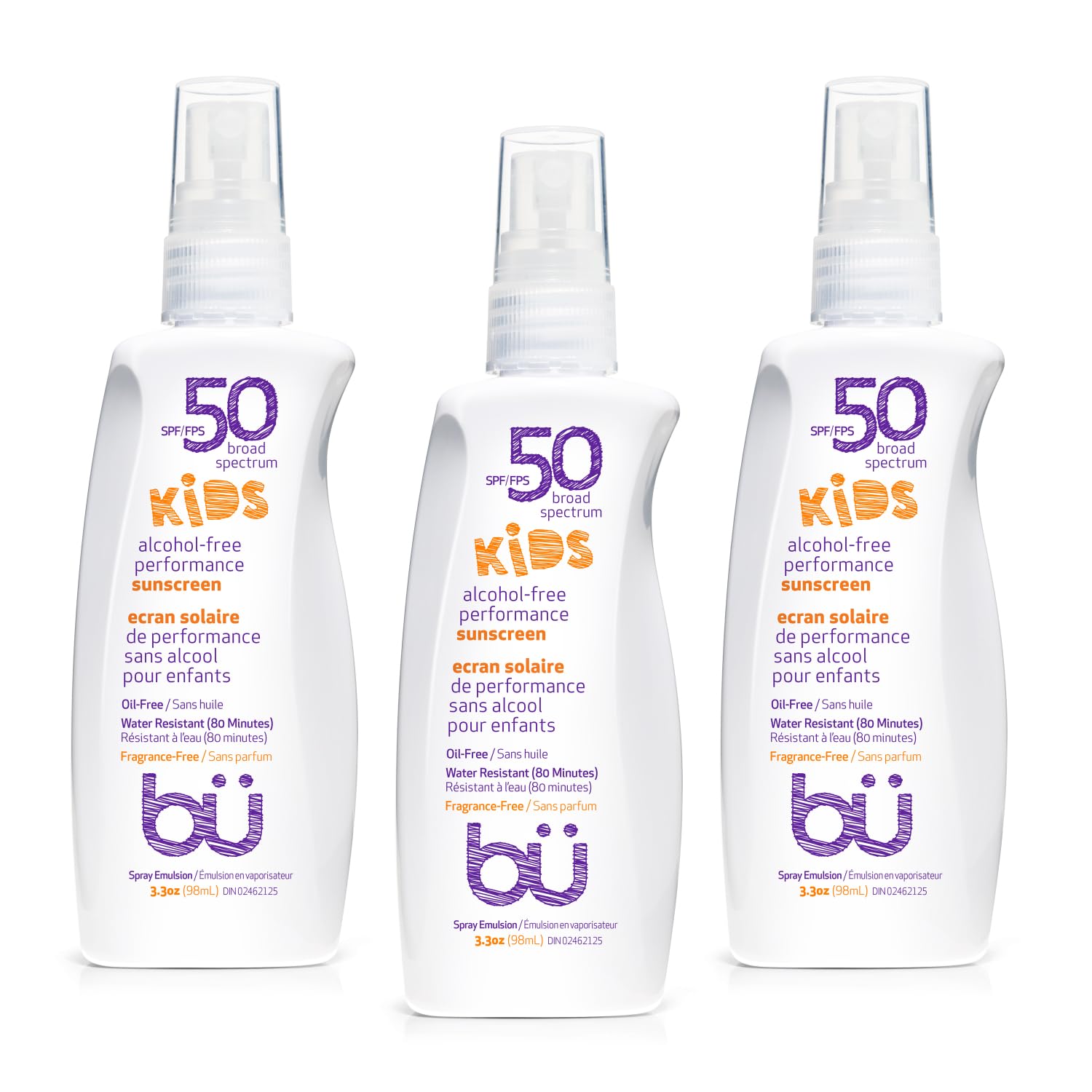 BU SPF 50 Fragrance Free Kids Sunscreen Spray for Face and Body, TSA Travel Size Sunscreen, Clear Non Aeorsol Spray, Non Greasy, Water Resistant and
