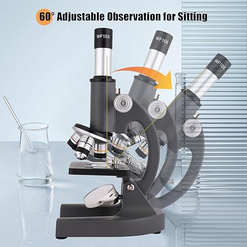 Miniatura 9 de Microscopio para adultos y niños 40-2000X microscopio compuesto de aumento con diapositivas de microscopio luz de relleno, adecuado para niños,