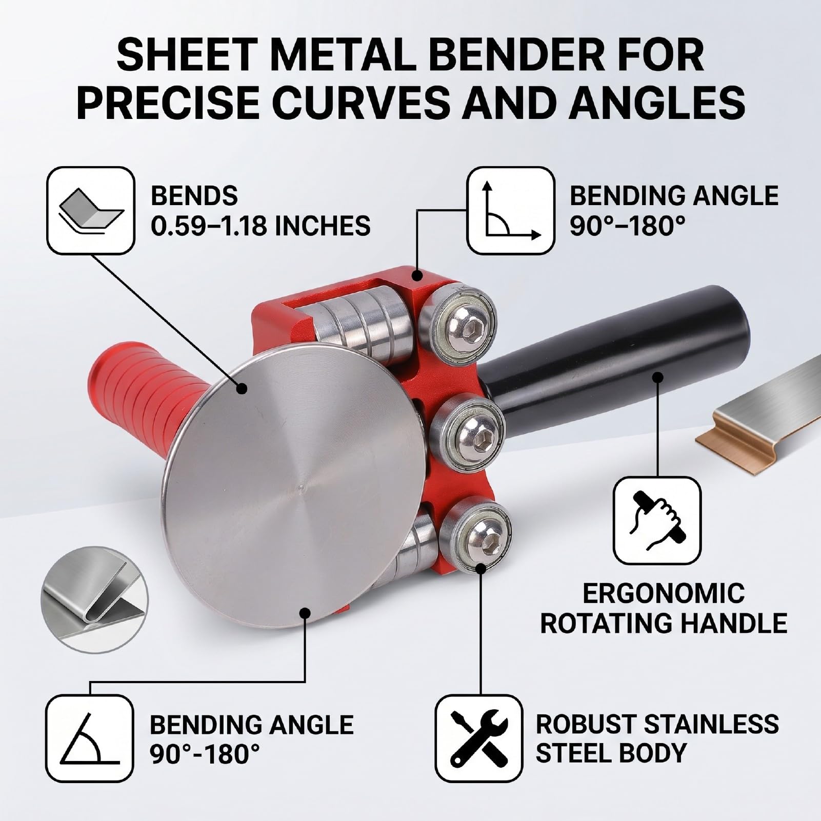 Tangxi Compact Sheet Metal Bender 1 Stanowisko, Disc Roller do Zagięć | 90-180 Degree Bending Angle, Ergonomic Rotating Handle, Stainless Steel, with L Shaped Wrench