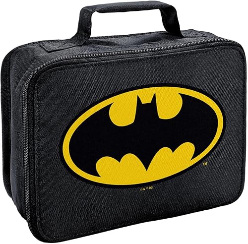 LOGOVISION Batman Classic Bat Shield - Lonchera con logotipo de lados suaves, bolsa de almuerzo reutilizable para trabajo escolar y oficina, sin BPA
